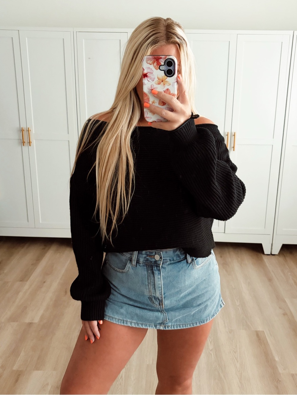 Black off the shoulder knit sweater
